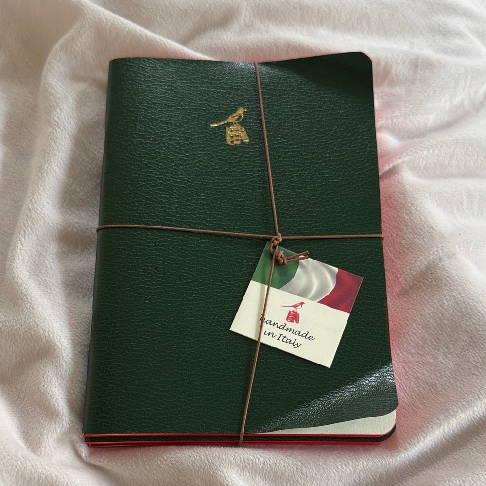 Handmade in Italy Bieffe package of three Green Leather Journal with Gold Accent